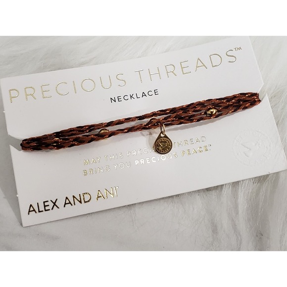 Alex and Ani Jewelry - Alex and Ani Precious Threads Necklace 925 Silver 14K Gold Plated Orange Black
